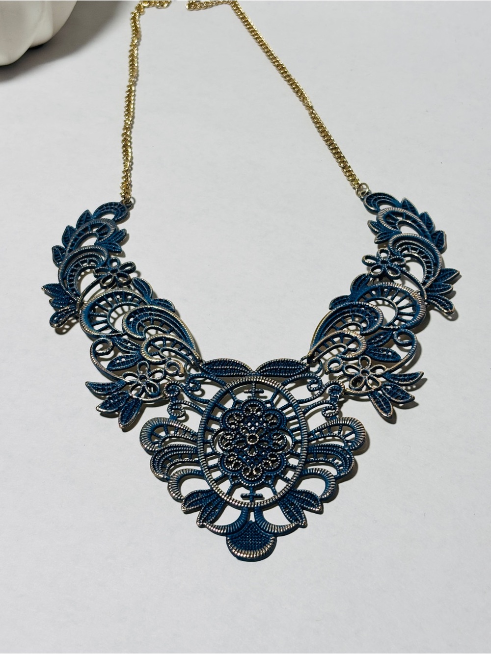 Intricate Blue Filigree Statement Necklace - Women's Jewelry